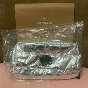 Moncler Shiny Silver Quilted Pouch
